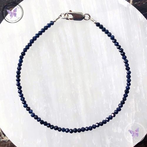 Blue Sapphire Micro Faceted Beaded Bracelet Silver